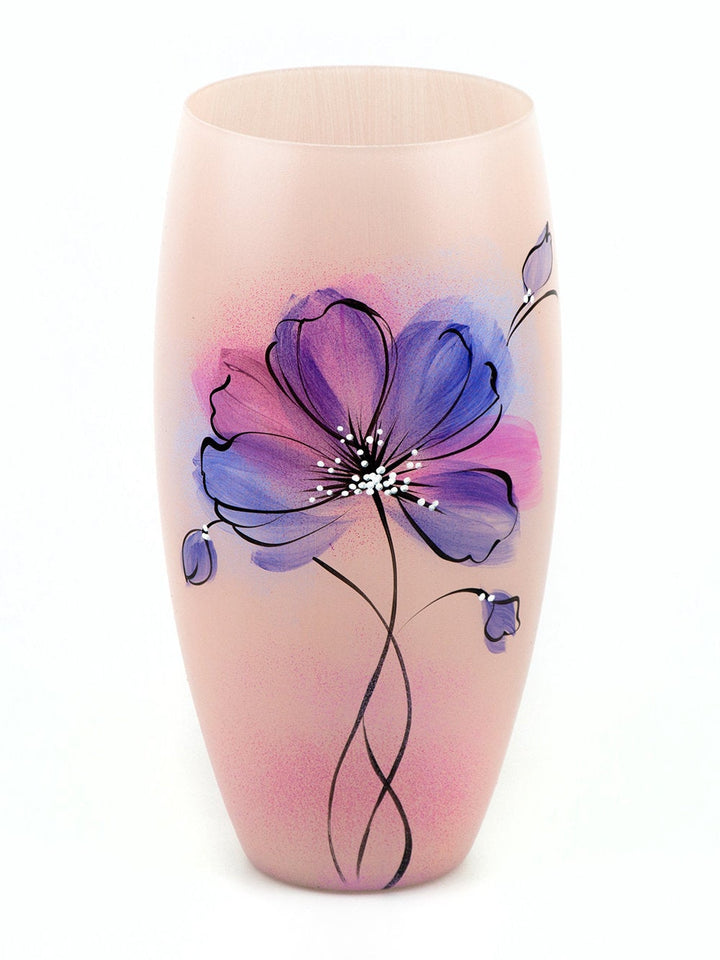 Handpainted Glass Vase for Flowers | Painted Art Glass Oval Vase | Interior Design Gentle Room Decor | Table vase 12 inch-1