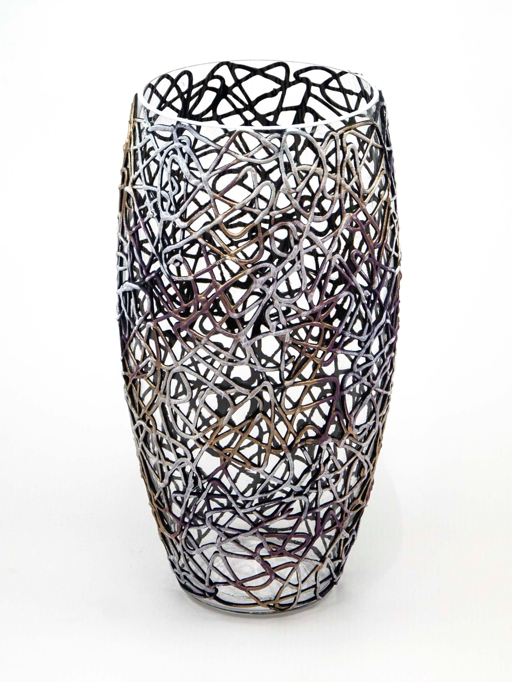 Art Decorated Glass Oval Vase | Interior Design Home Room Decor | Table vase 12 inch-2