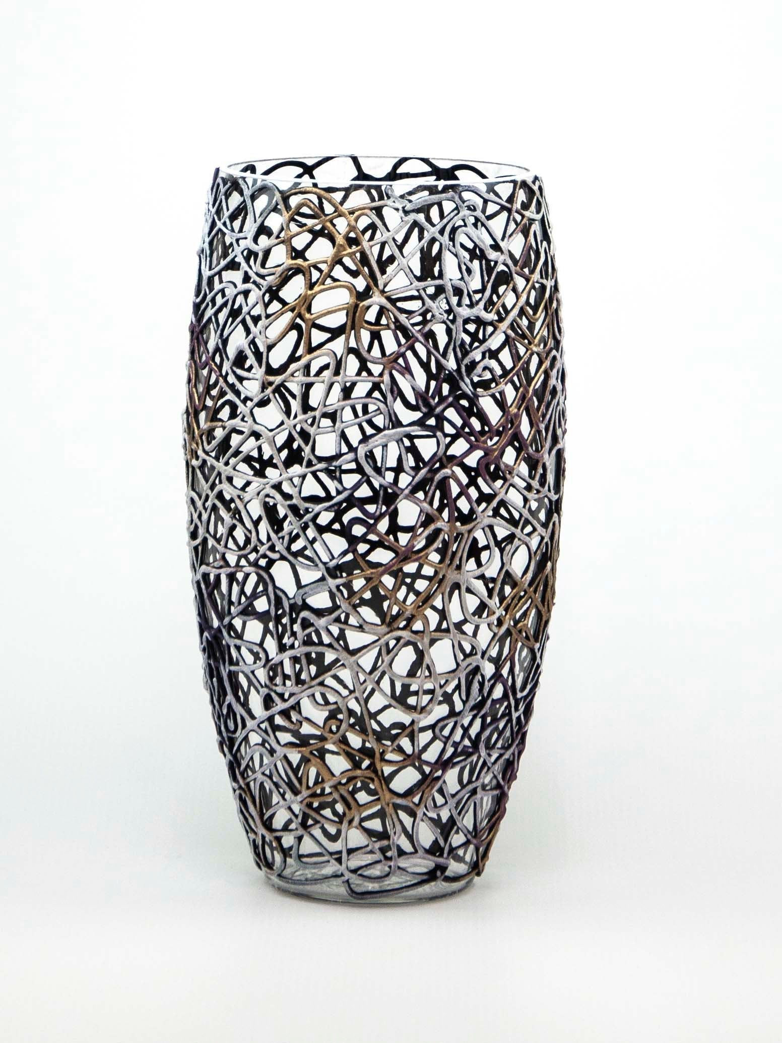 Art Decorated Glass Oval Vase | Interior Design Home Room Decor | Table vase 12 inch-1