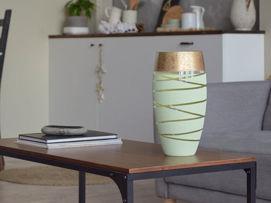 B2 STUDIO Handpainted Oval Glass Vase (Gentle Green)