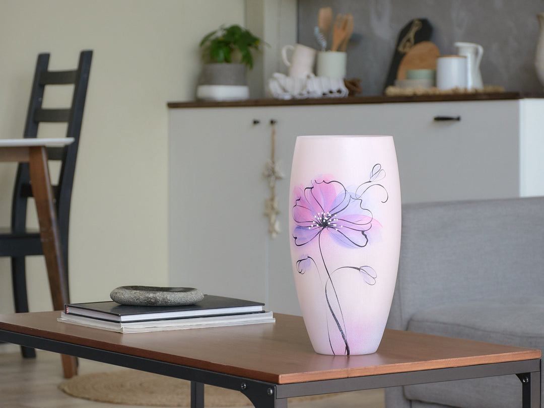 Handpainted Glass Vase for Flowers | Painted Art Glass Oval Vase | Interior Design Gentle Room Decor | Table vase 12 inch-0