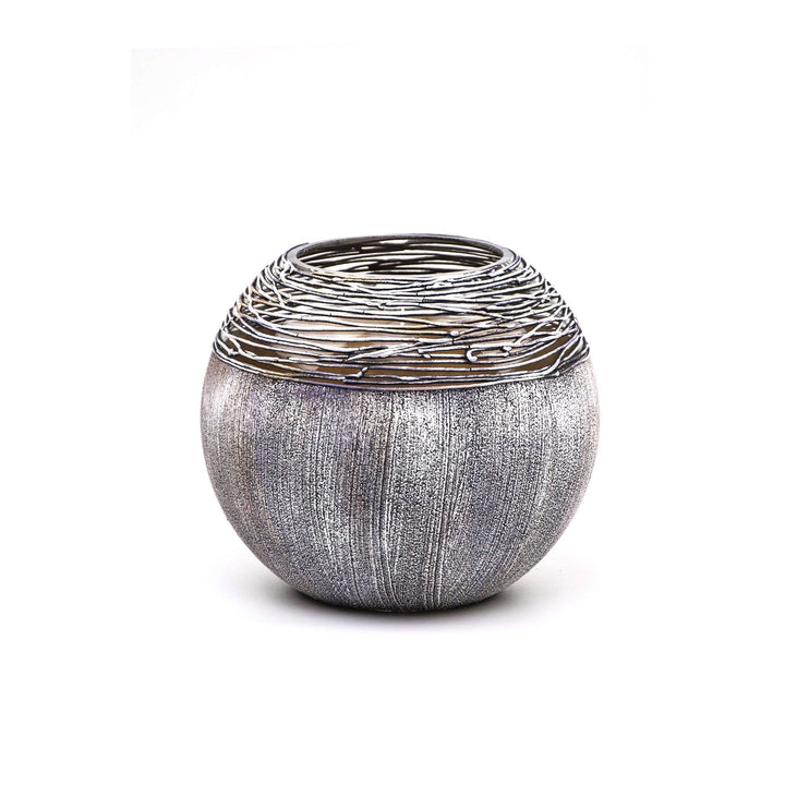 Art Decorated Gray Glass Vase for Flowers | Painted Art Glass Round Vase | Interior Design Home Room Decor | Table vase 6 inch-0