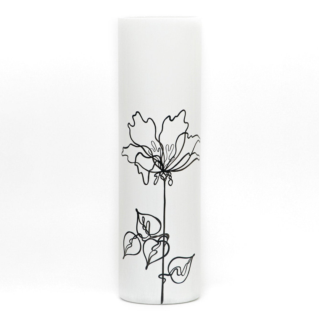Black flower | Art decorated glass vase | Glass vase for flowers | Cylinder Vase | Interior Design | Home Decor | Large Floor Vase 16 inch-1