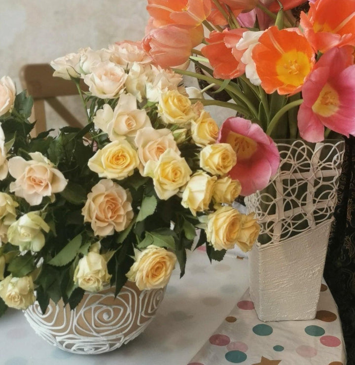 Handpainted Glass Vase for Flowers | Painted Orange Art Glass Round Vase | Interior Design Home Room Decor | Table vase 6 inch-3