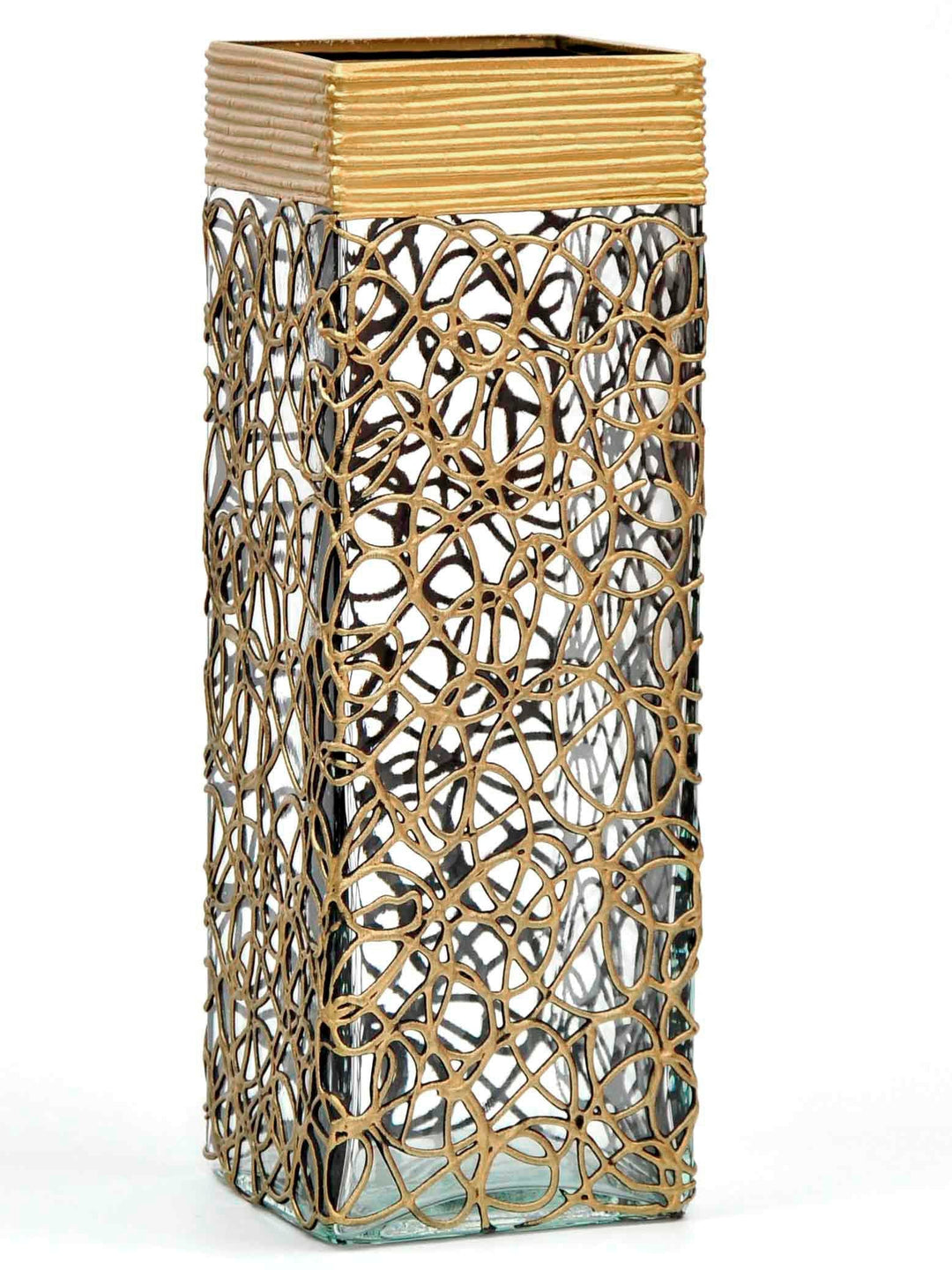 Gold Glass Vase | Square vase | Art Decorated Glass Vase for flowers | Table vase 12 inch | Interior Design | Home Decor-1