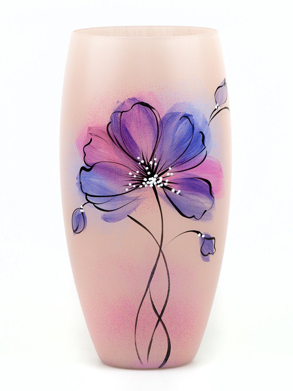 Handpainted Glass Vase for Flowers | Painted Art Glass Oval Vase | Interior Design Gentle Room Decor | Table vase 12 inch-3
