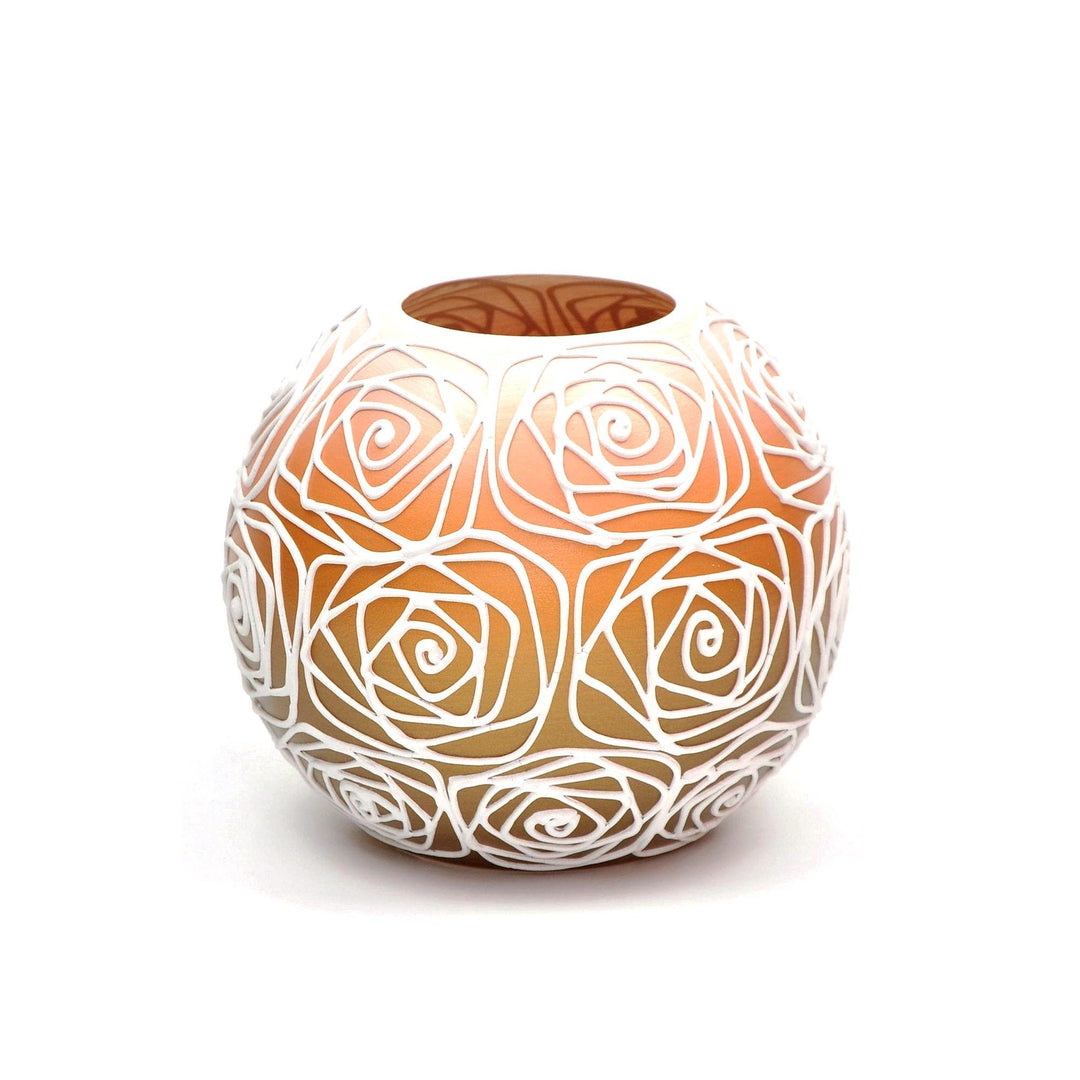 Handpainted Glass Vase for Flowers | Painted Orange Art Glass Round Vase | Interior Design Home Room Decor | Table vase 6 inch-0