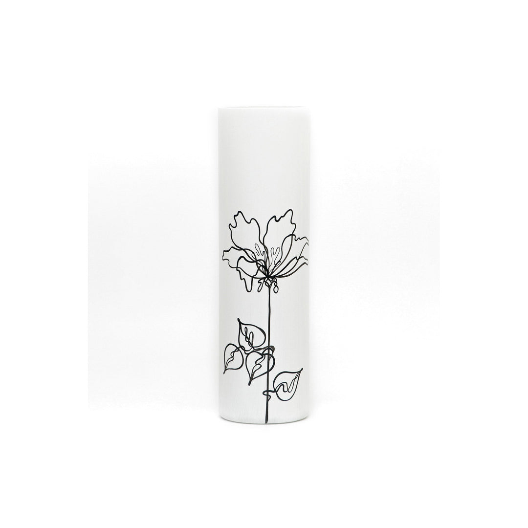 Black flower | Art decorated glass vase | Glass vase for flowers | Cylinder Vase | Interior Design | Home Decor | Large Floor Vase 16 inch-0