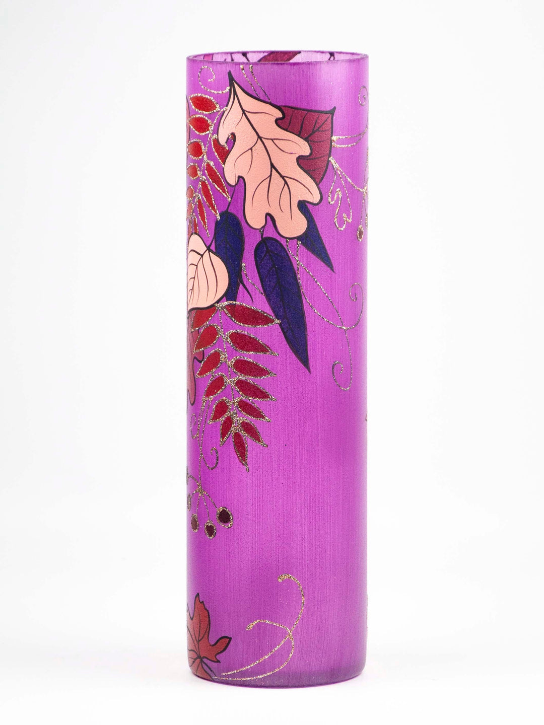 Bright autumn | Art decorated glass vase | Glass vase for flowers | Cylinder Vase | Interior Design | Home Decor | Large Floor Vase 16 inch-1