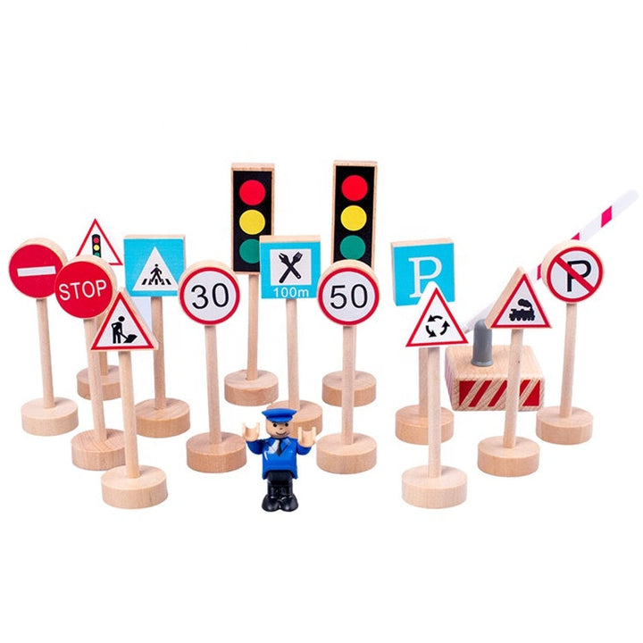 Wooden Traffic Road Signs Learning Toy-0