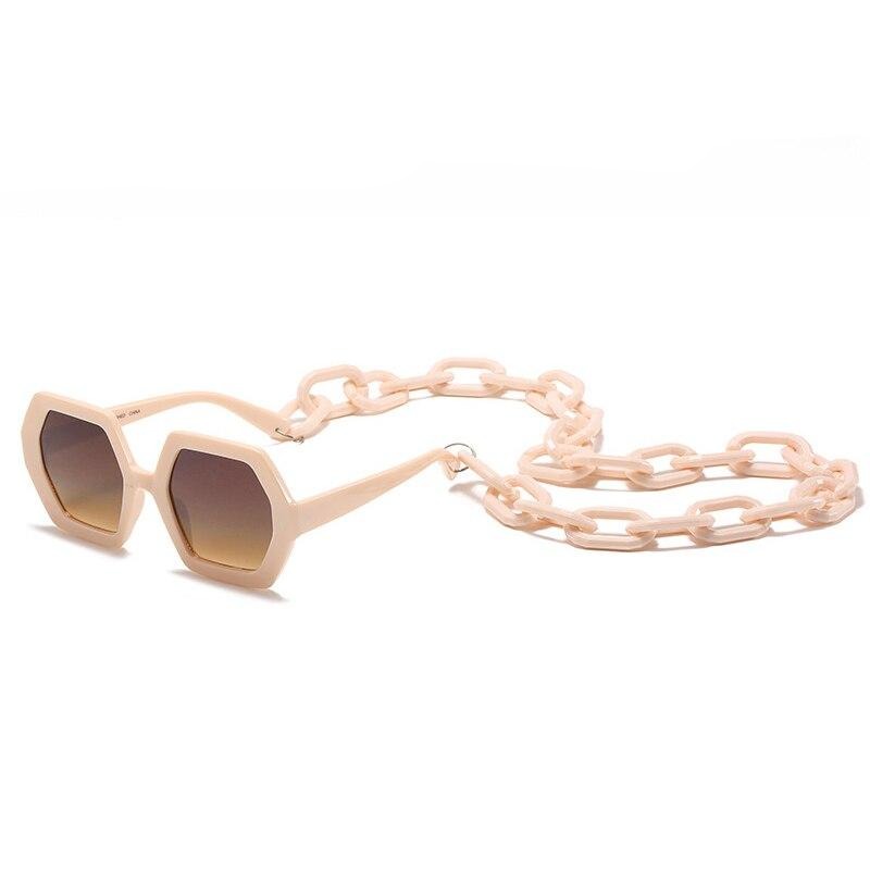 Vintage Polygon Chain Sunglasses Women Men 2020 Luxury Brand Design Retro Hexagon Oversized Sun Glasses Shades Male-12