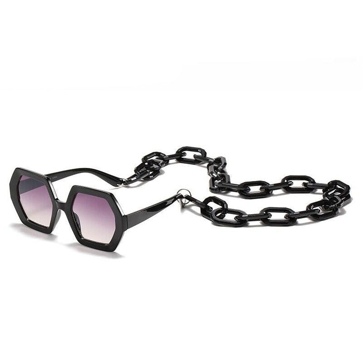 Vintage Polygon Chain Sunglasses Women Men 2020 Luxury Brand Design Retro Hexagon Oversized Sun Glasses Shades Male-11