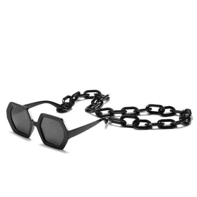 Vintage Polygon Chain Sunglasses Women Men 2020 Luxury Brand Design Retro Hexagon Oversized Sun Glasses Shades Male-9