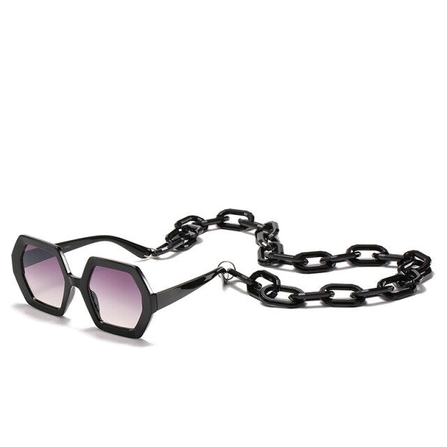 Vintage Polygon Chain Sunglasses Women Men 2020 Luxury Brand Design Retro Hexagon Oversized Sun Glasses Shades Male-10