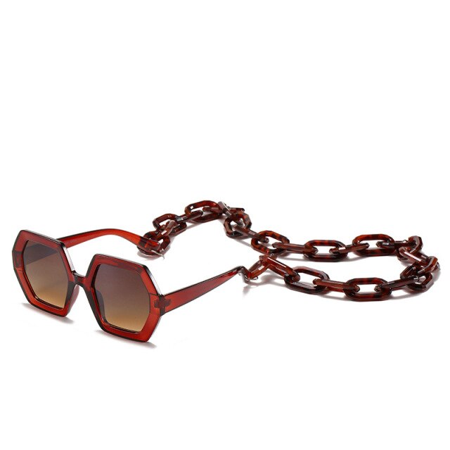 Vintage Polygon Chain Sunglasses Women Men 2020 Luxury Brand Design Retro Hexagon Oversized Sun Glasses Shades Male-8
