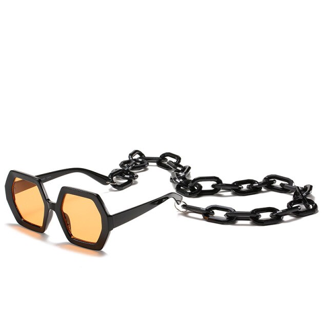 Vintage Polygon Chain Sunglasses Women Men 2020 Luxury Brand Design Retro Hexagon Oversized Sun Glasses Shades Male-7