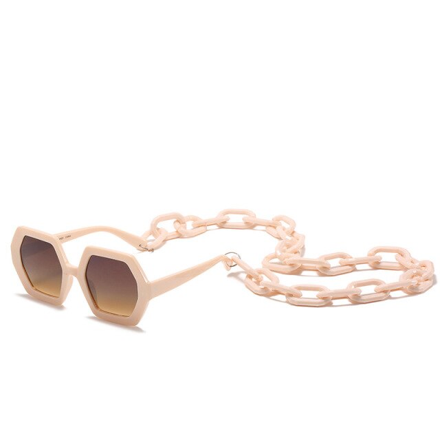 Vintage Polygon Chain Sunglasses Women Men 2020 Luxury Brand Design Retro Hexagon Oversized Sun Glasses Shades Male-6