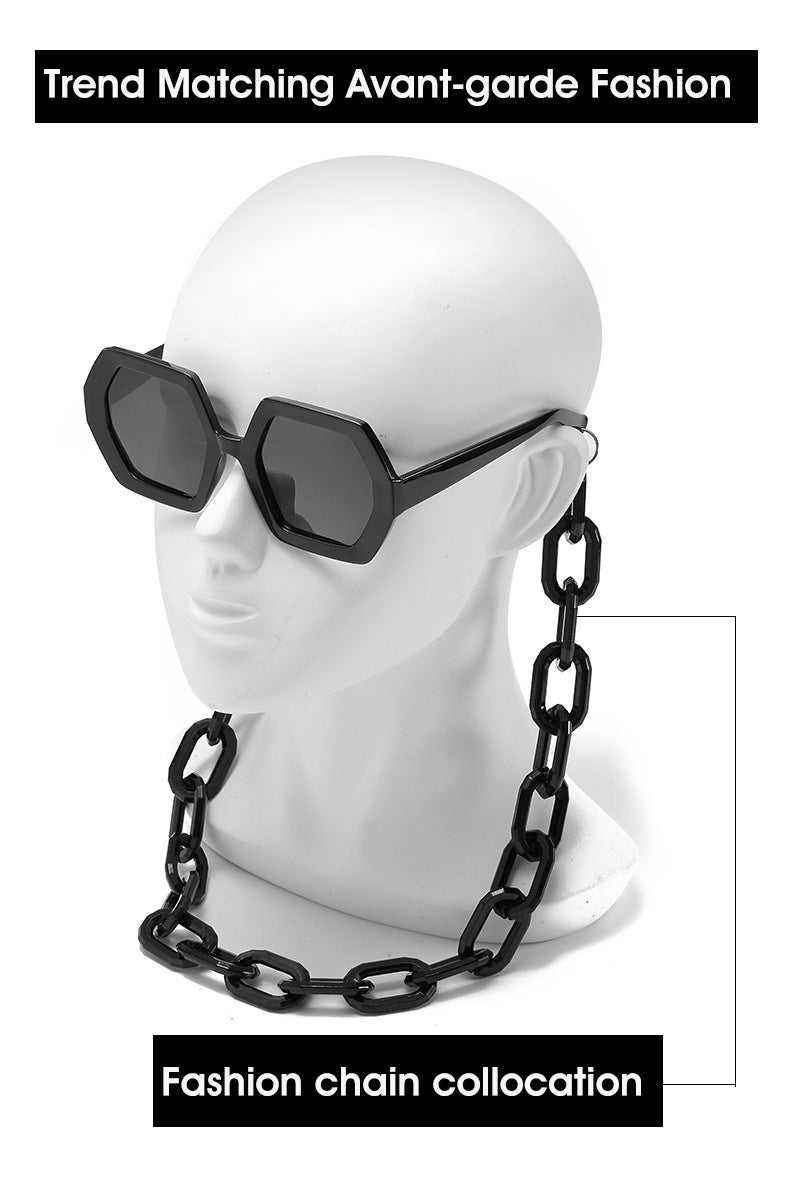 Vintage Polygon Chain Sunglasses Women Men 2020 Luxury Brand Design Retro Hexagon Oversized Sun Glasses Shades Male-19