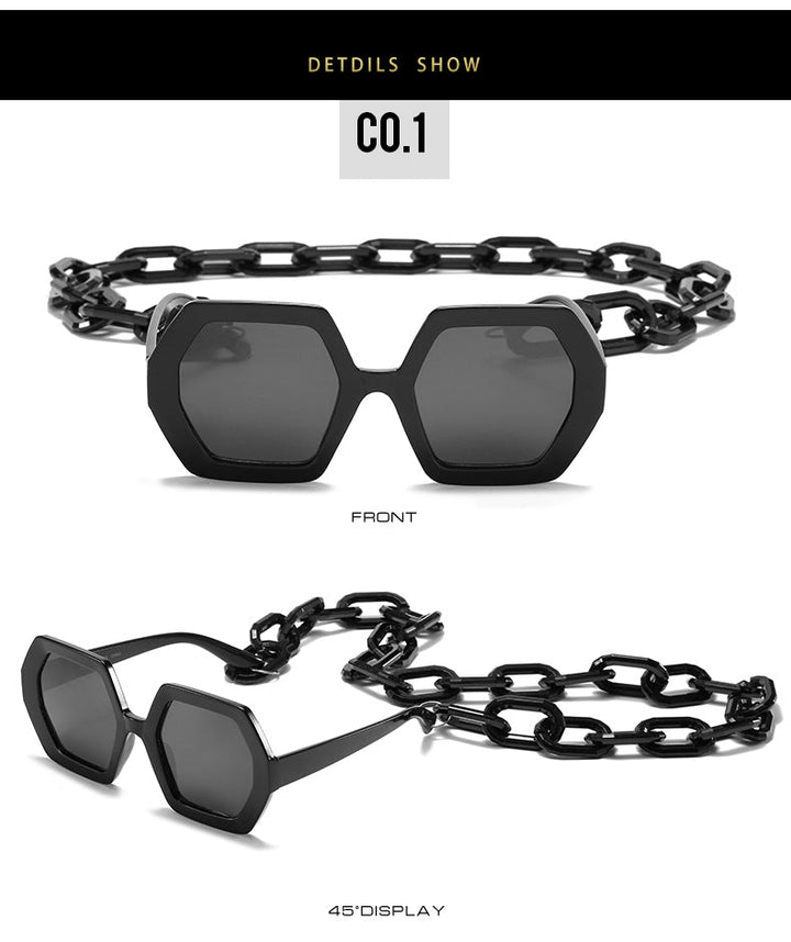Vintage Polygon Chain Sunglasses Women Men 2020 Luxury Brand Design Retro Hexagon Oversized Sun Glasses Shades Male-18