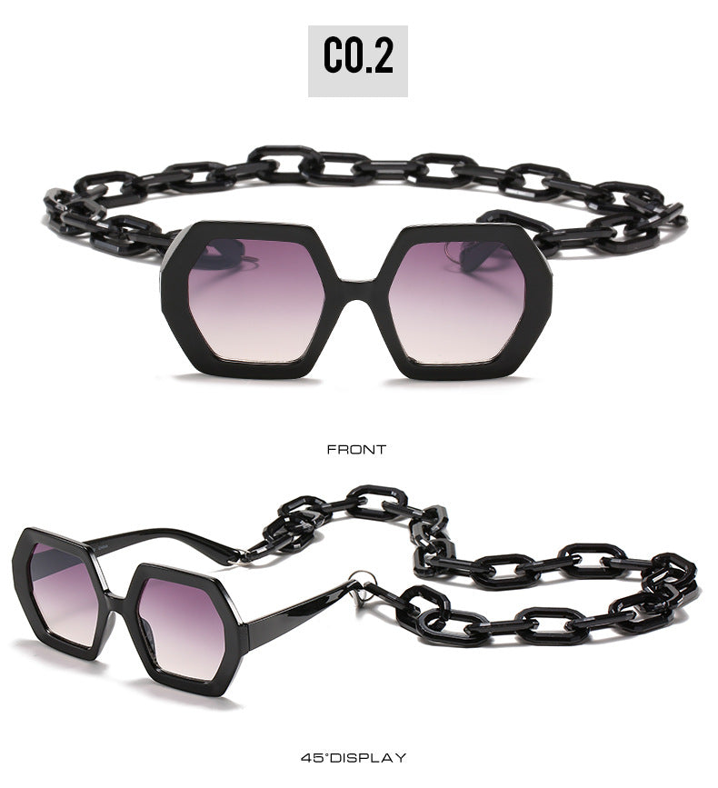 Vintage Polygon Chain Sunglasses Women Men 2020 Luxury Brand Design Retro Hexagon Oversized Sun Glasses Shades Male-2