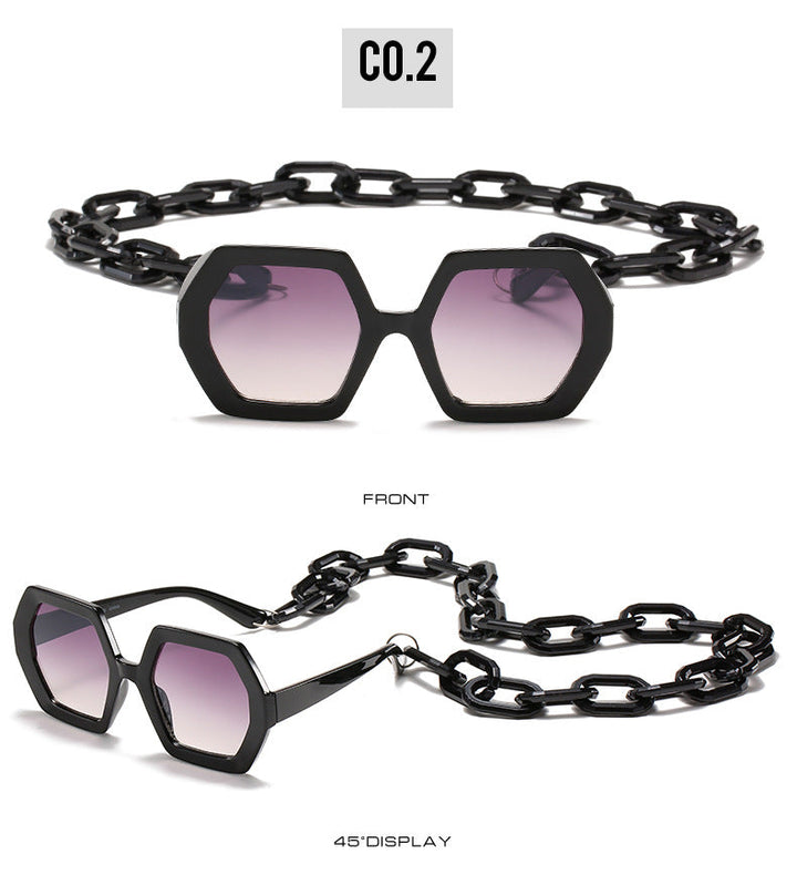 Vintage Polygon Chain Sunglasses Women Men 2020 Luxury Brand Design Retro Hexagon Oversized Sun Glasses Shades Male-2