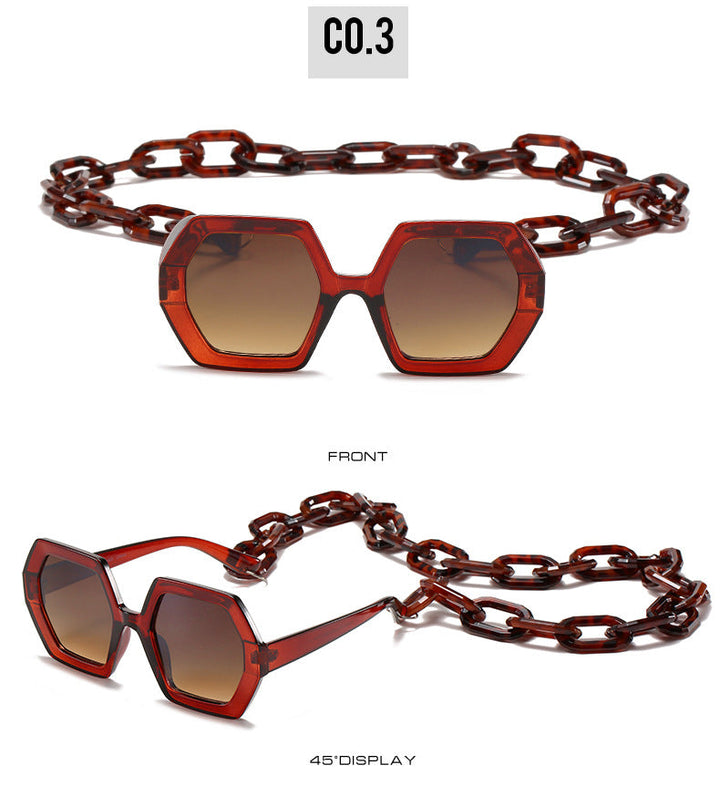 Vintage Polygon Chain Sunglasses Women Men 2020 Luxury Brand Design Retro Hexagon Oversized Sun Glasses Shades Male-3