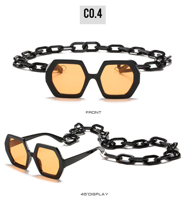 Vintage Polygon Chain Sunglasses Women Men 2020 Luxury Brand Design Retro Hexagon Oversized Sun Glasses Shades Male-4