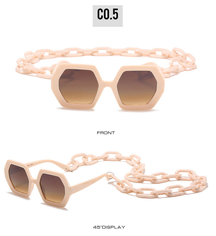 Vintage Polygon Chain Sunglasses Women Men 2020 Luxury Brand Design Retro Hexagon Oversized Sun Glasses Shades Male-5