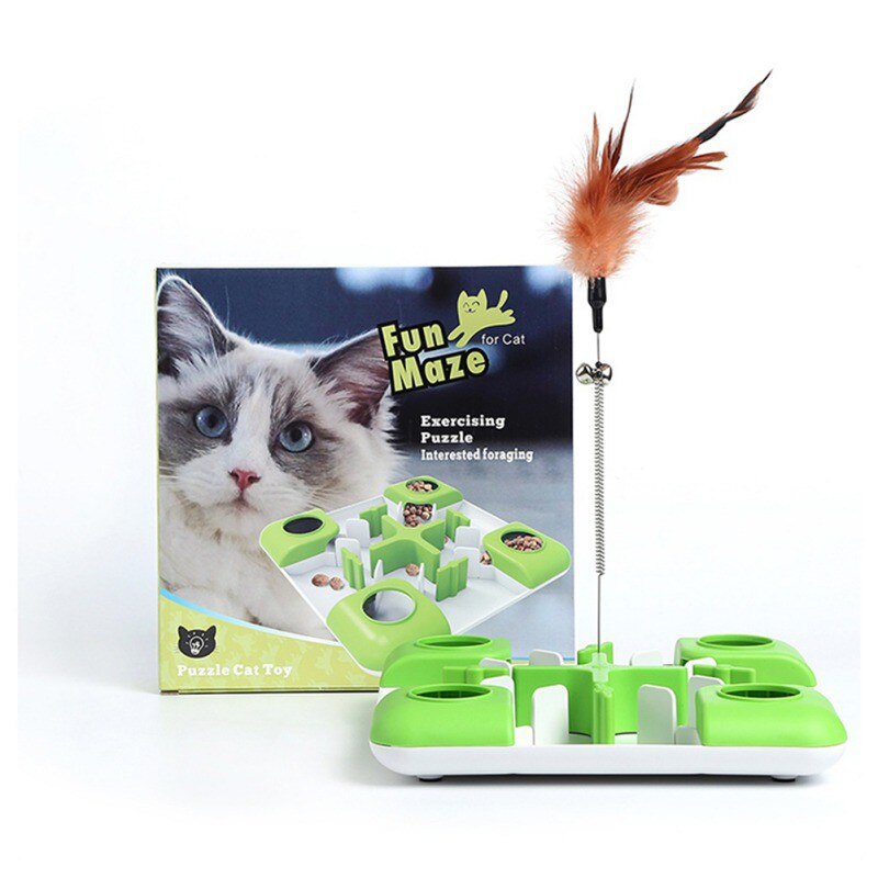 Pet Cat Toys Puzzle Game Toy for Cats And Dogs Treat Dispenser Spring Feather Wand Fun Maze Feeder Training Cat toy-3