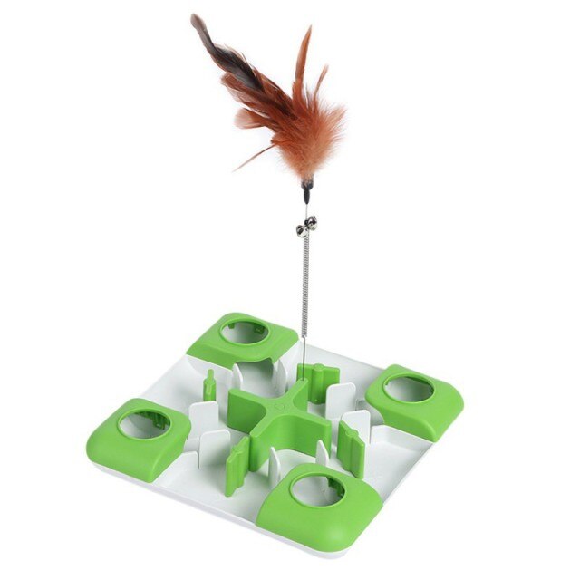 Pet Cat Toys Puzzle Game Toy for Cats And Dogs Treat Dispenser Spring Feather Wand Fun Maze Feeder Training Cat toy-6