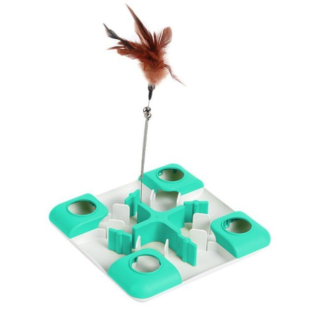 Pet Cat Toys Puzzle Game Toy for Cats And Dogs Treat Dispenser Spring Feather Wand Fun Maze Feeder Training Cat toy-4