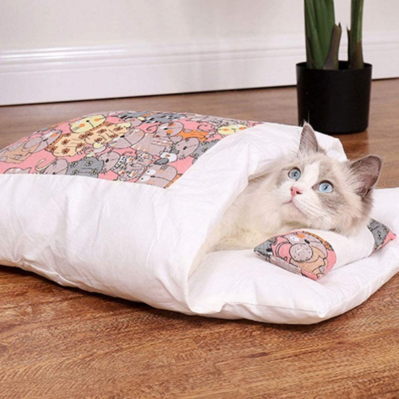 Winter Warm Pet Dog Cave Bed Soft Fleece Washable Removable for Cat Puppy Japanese Style Sleeping Bag Cushion House-0