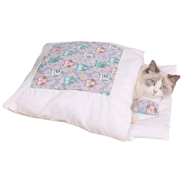 Winter Warm Pet Dog Cave Bed Soft Fleece Washable Removable for Cat Puppy Japanese Style Sleeping Bag Cushion House-1