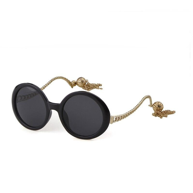 Vintage fashion round Sunglasses Women brand designer Candy Color Frame Fringed decorative pendant Sun Glasses-12