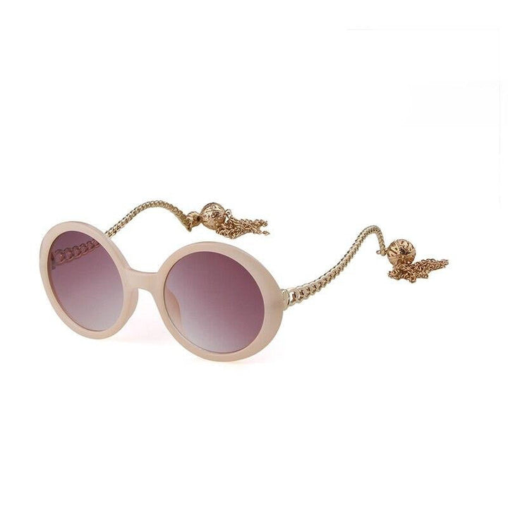 Vintage fashion round Sunglasses Women brand designer Candy Color Frame Fringed decorative pendant Sun Glasses-13