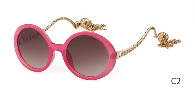 Vintage fashion round Sunglasses Women brand designer Candy Color Frame Fringed decorative pendant Sun Glasses-3