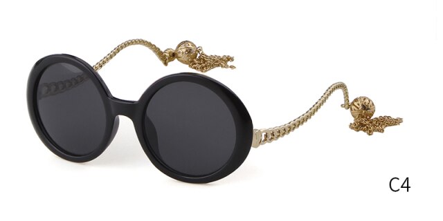 Vintage fashion round Sunglasses Women brand designer Candy Color Frame Fringed decorative pendant Sun Glasses-4