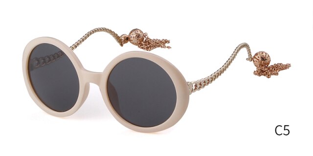 Vintage fashion round Sunglasses Women brand designer Candy Color Frame Fringed decorative pendant Sun Glasses-5