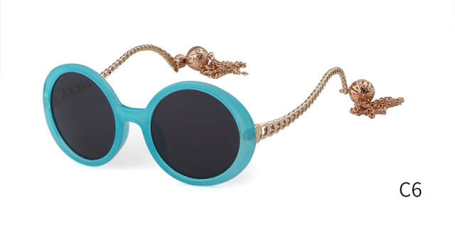 Vintage fashion round Sunglasses Women brand designer Candy Color Frame Fringed decorative pendant Sun Glasses-6
