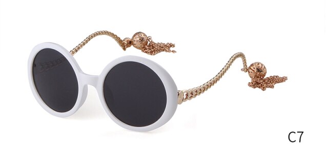 Vintage fashion round Sunglasses Women brand designer Candy Color Frame Fringed decorative pendant Sun Glasses-7