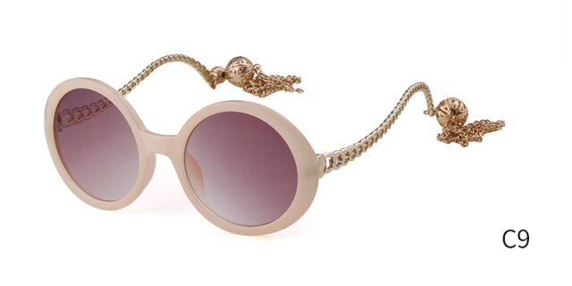 Vintage fashion round Sunglasses Women brand designer Candy Color Frame Fringed decorative pendant Sun Glasses-9