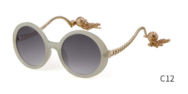 Vintage fashion round Sunglasses Women brand designer Candy Color Frame Fringed decorative pendant Sun Glasses-8