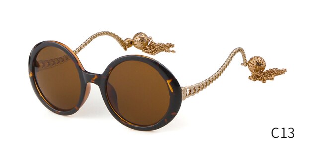 Vintage fashion round Sunglasses Women brand designer Candy Color Frame Fringed decorative pendant Sun Glasses-10