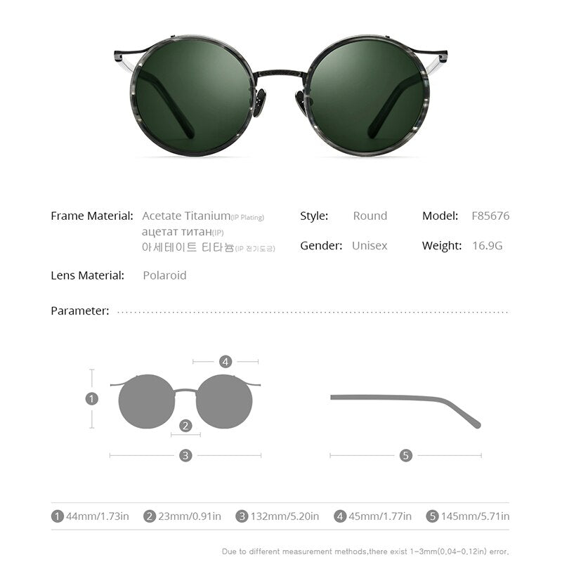 Titanium Acetate Polarized Sunglasses Men New Retro Vintage Round UV400 Sun Glasses for Women Shades-8