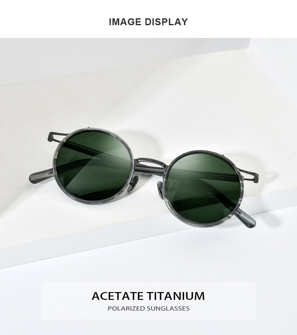 Titanium Acetate Polarized Sunglasses Men New Retro Vintage Round UV400 Sun Glasses for Women Shades-6
