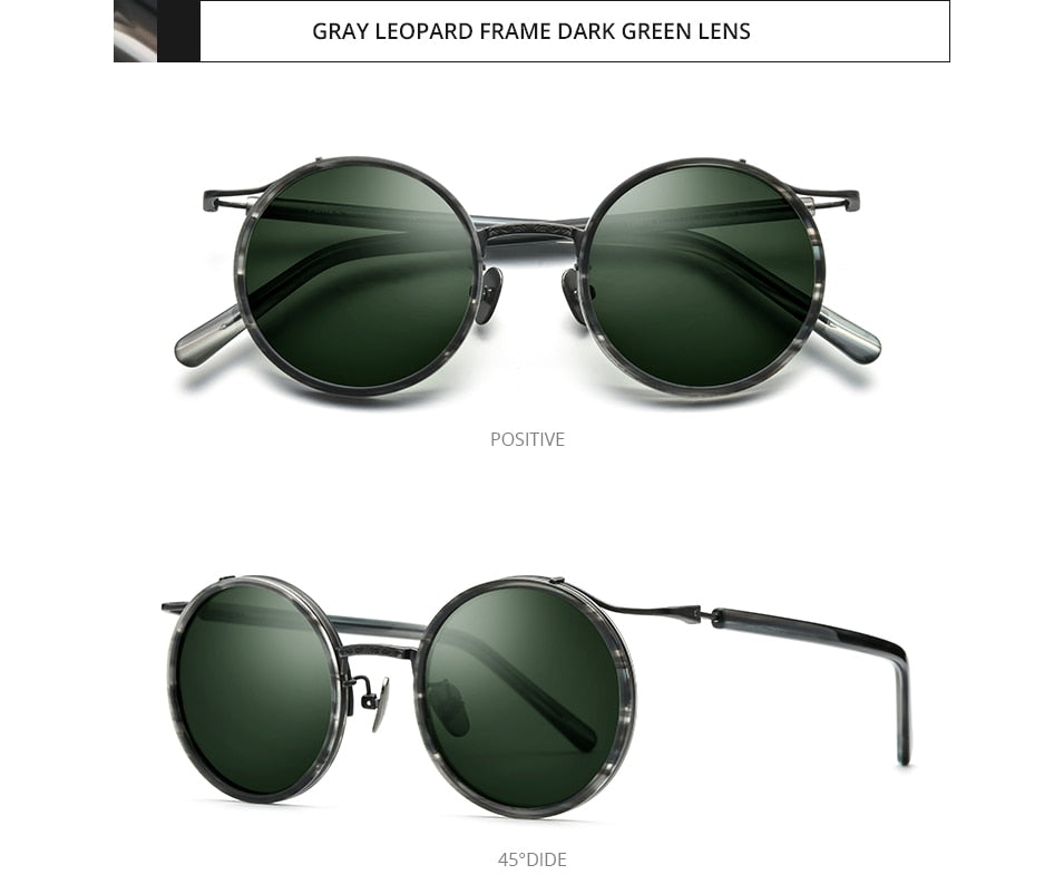 Titanium Acetate Polarized Sunglasses Men New Retro Vintage Round UV400 Sun Glasses for Women Shades-7