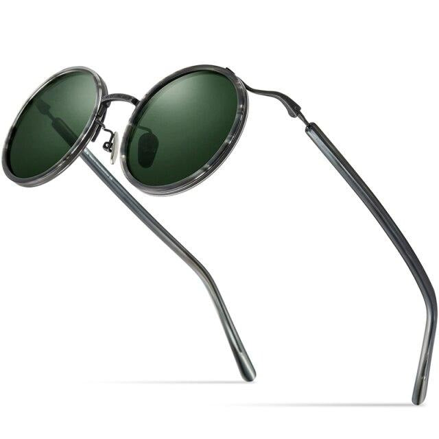 Titanium Acetate Polarized Sunglasses Men New Retro Vintage Round UV400 Sun Glasses for Women Shades-5