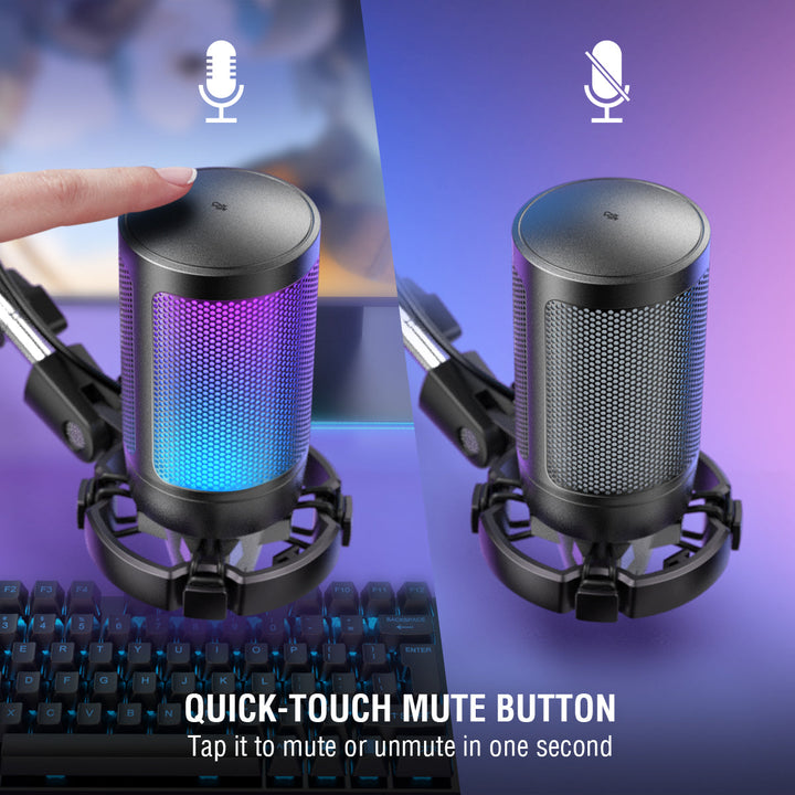 USB Gaming Microphone Kit for PC,PS4/5 Condenser Cardioid Mic Set with Mute Button/RGB /Arm Stand-4