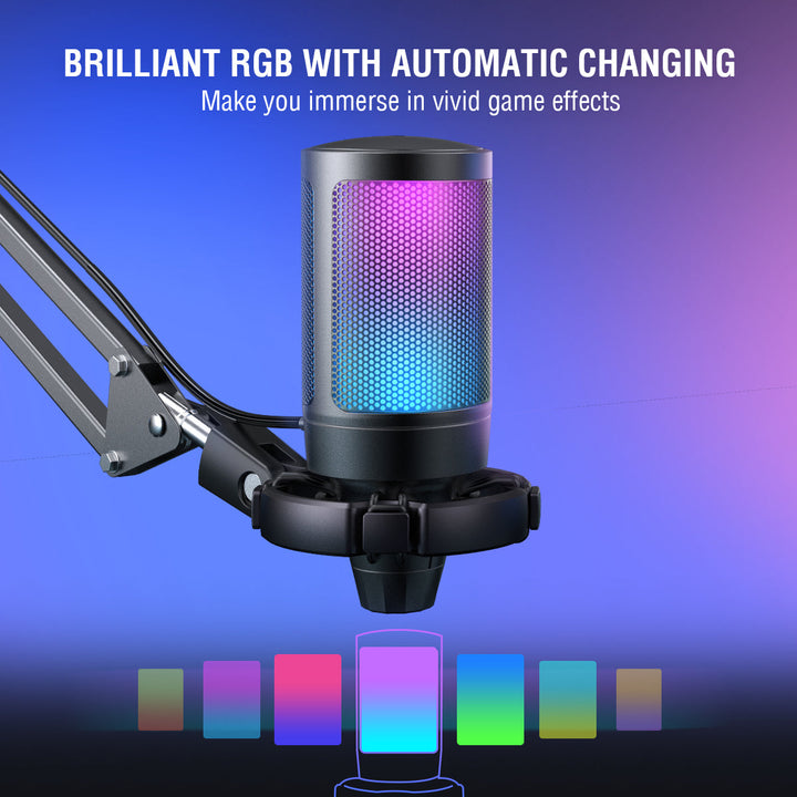 USB Gaming Microphone Kit for PC,PS4/5 Condenser Cardioid Mic Set with Mute Button/RGB /Arm Stand-0