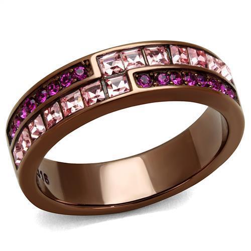 TK2837 - IP Coffee light Stainless Steel Ring with Top Grade Crystal  in Multi Color-0